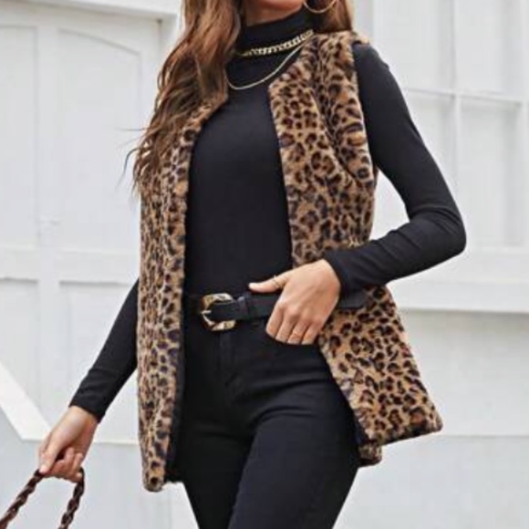 Cozy Leopard Print Open Front Oversized Vest - Picture 4 of 6